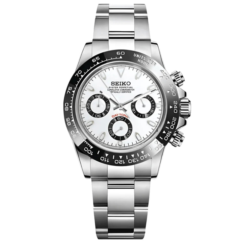 Daytona Mod – VK63 Seiko Chronograph (White Panda) - WATCHBRICK