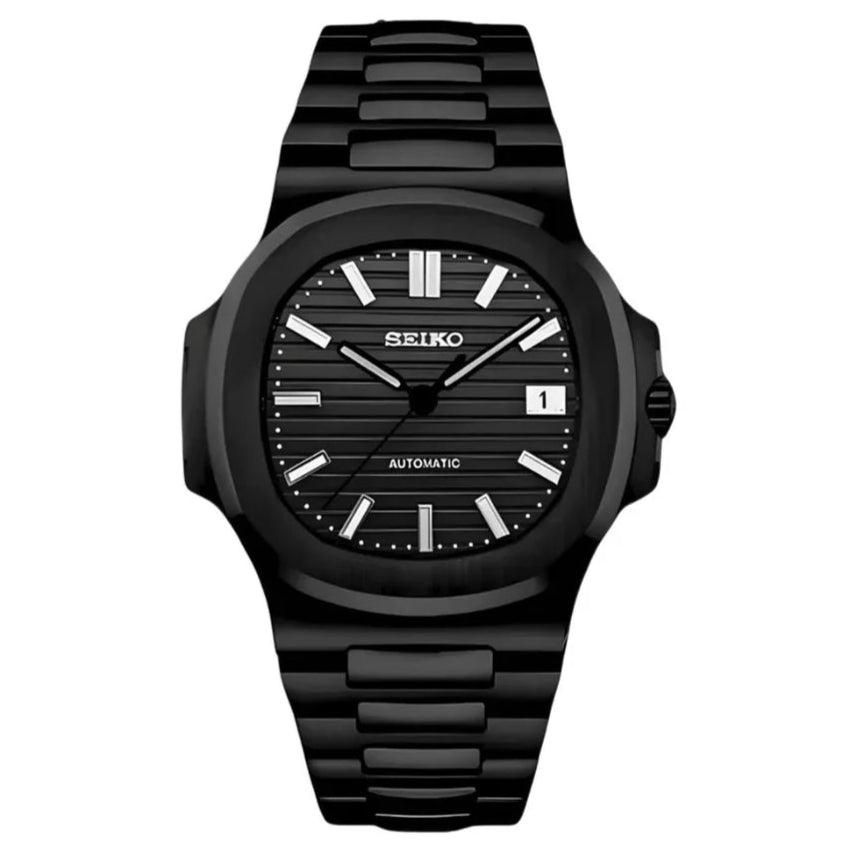Nautilus Mod – NH35 Seiko Automatic (Black Stealth Edition) - WATCHBRICK