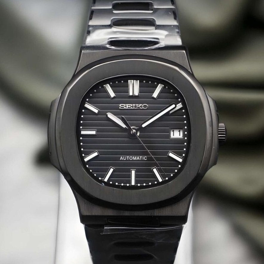 Nautilus Mod – NH35 Seiko Automatic (Black Stealth Edition) - WATCHBRICK