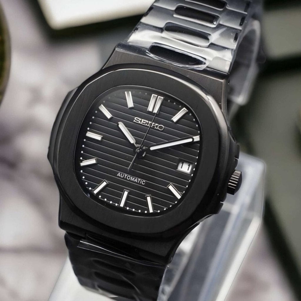 Nautilus Mod – NH35 Seiko Automatic (Black Stealth Edition) - WATCHBRICK
