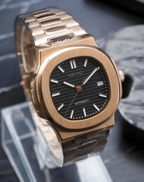 Nautilus Mod – NH35 Seiko Automatic (Rose Gold Black Dial) - WATCHBRICK