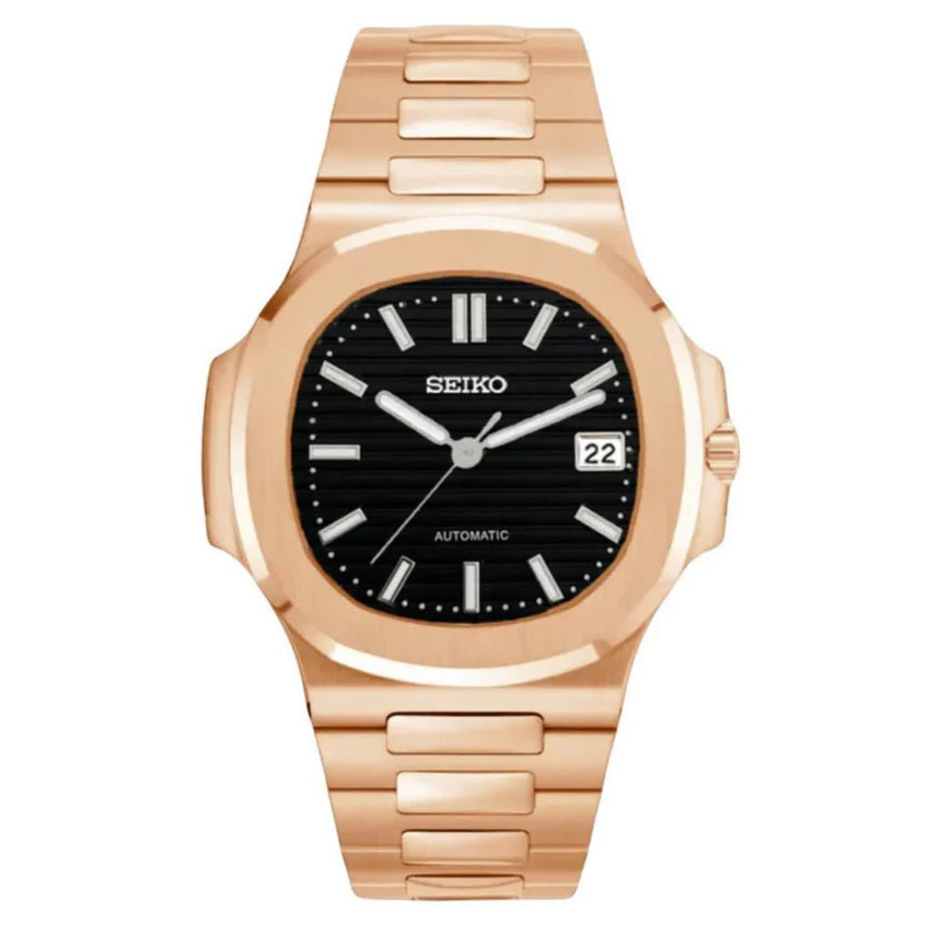 Nautilus Mod – NH35 Seiko Automatic (Rose Gold Black Dial) - WATCHBRICK