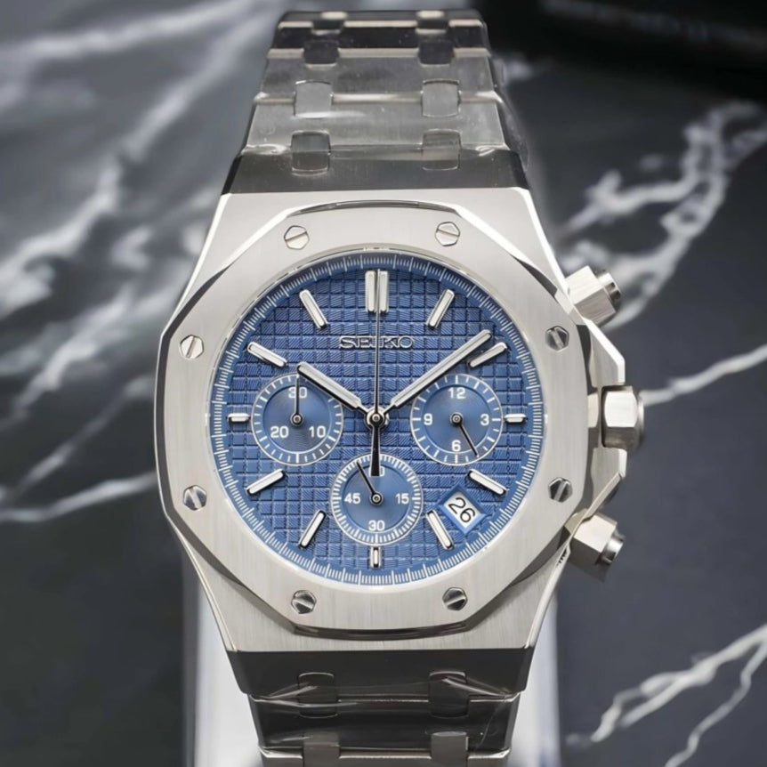 Royal Blue Chronograph β Silver VK63 Mod - WATCHBRICK