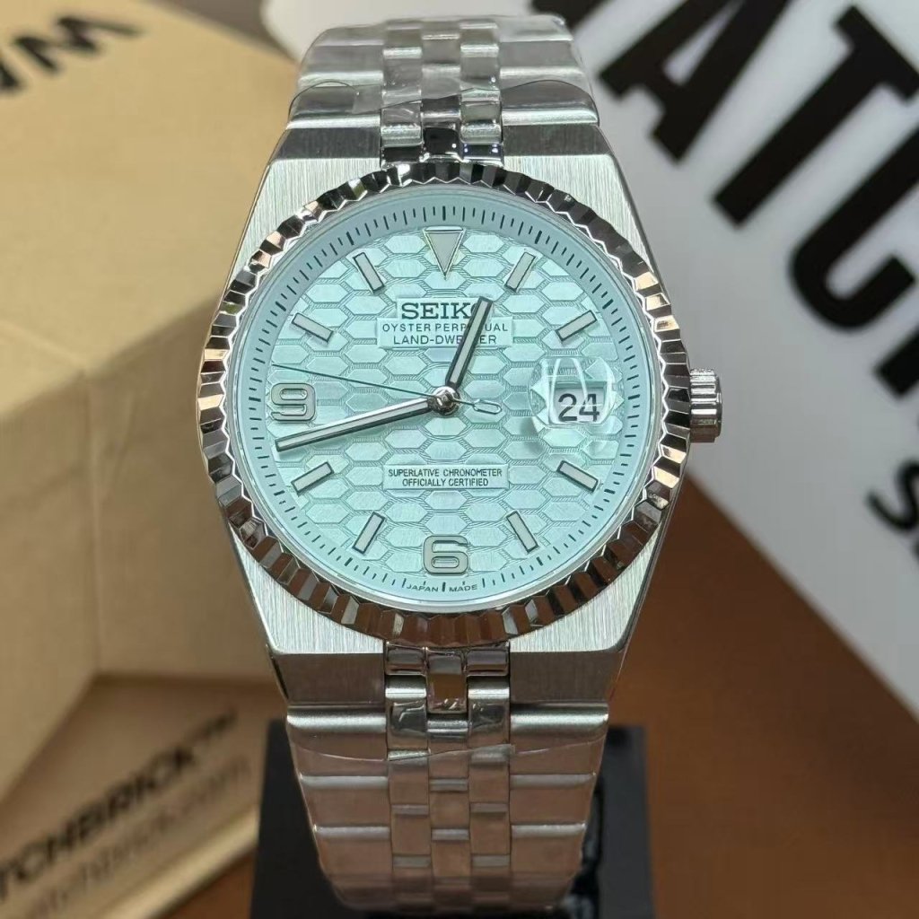 Seiko LandDweller – NH35 Ice Blue Honeycomb Dial - WATCHBRICK