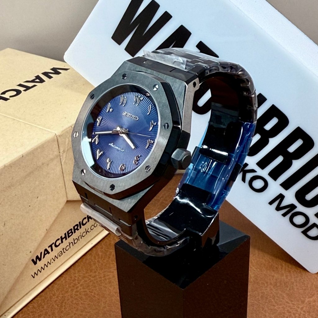 SEIKOAK | Blue Arabic Dial – Black Case NH35 - WATCHBRICK