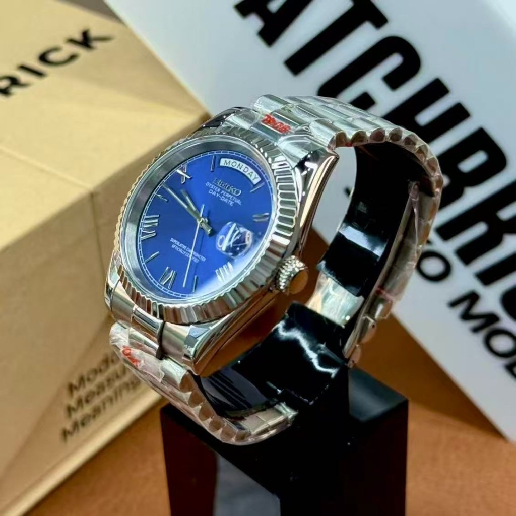 SEIKOJUST | BLUE Wave Dial Miyota 8285 Movement - WATCHBRICK