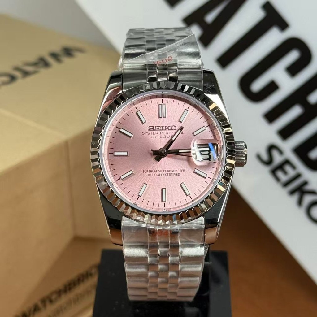 SEIKOJUST | Champagne Pink Cream Dial NH35 - WATCHBRICK