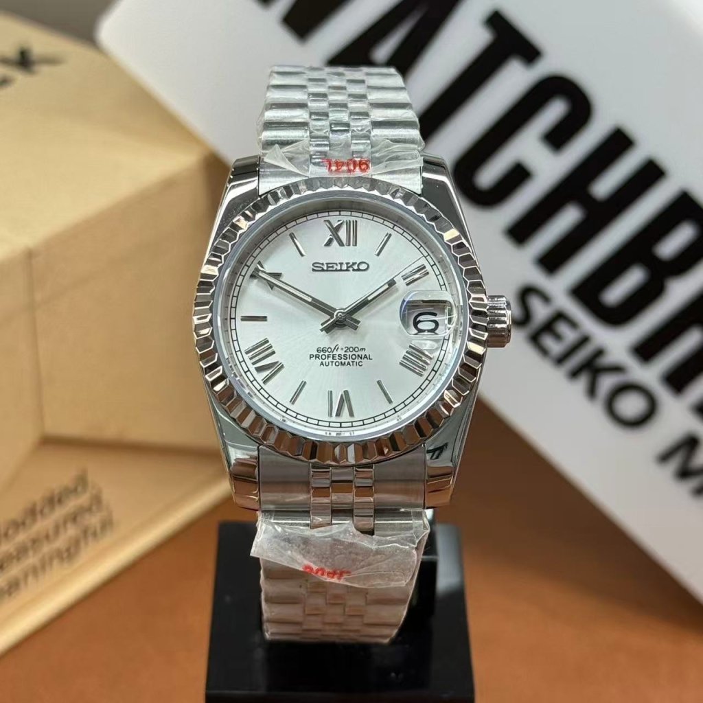 SEIKOJUST | White Roman Dial Silver (36 / 39mm) - WATCHBRICK