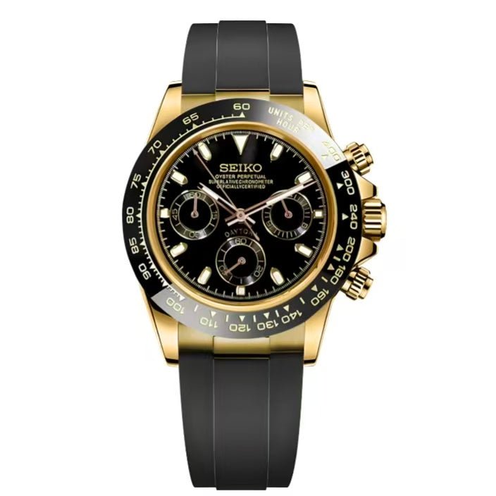 SEIKOTONA | Yellow Gold Black Rubber VK63 Chrono - WATCHBRICK