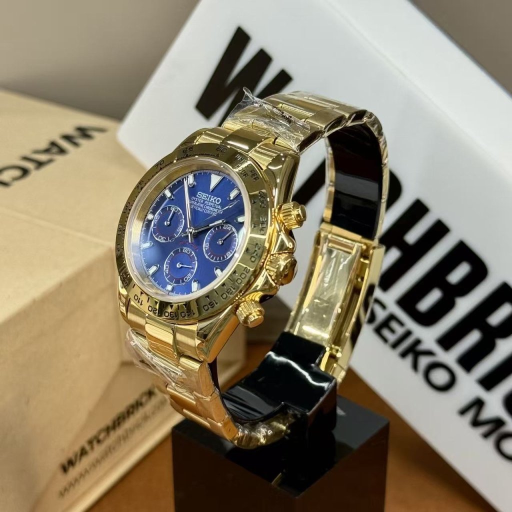 SEIKOTONA | Yellow Gold Blue Chrono VK63 - WATCHBRICK