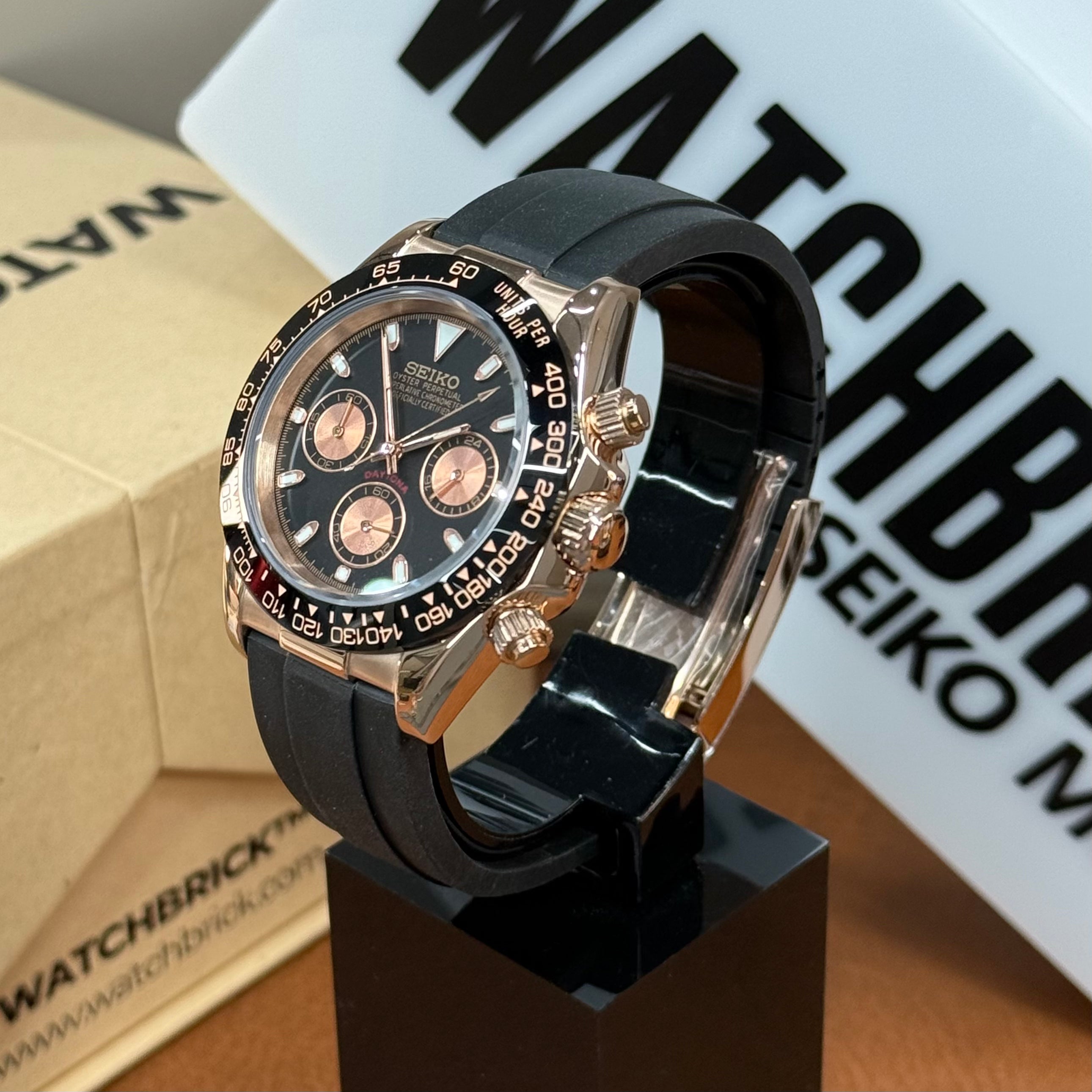 クロノグラフ 腕時計MOD Daytona Mod – VK63 Rose Gold Seiko Chronograph | Seiko Mod