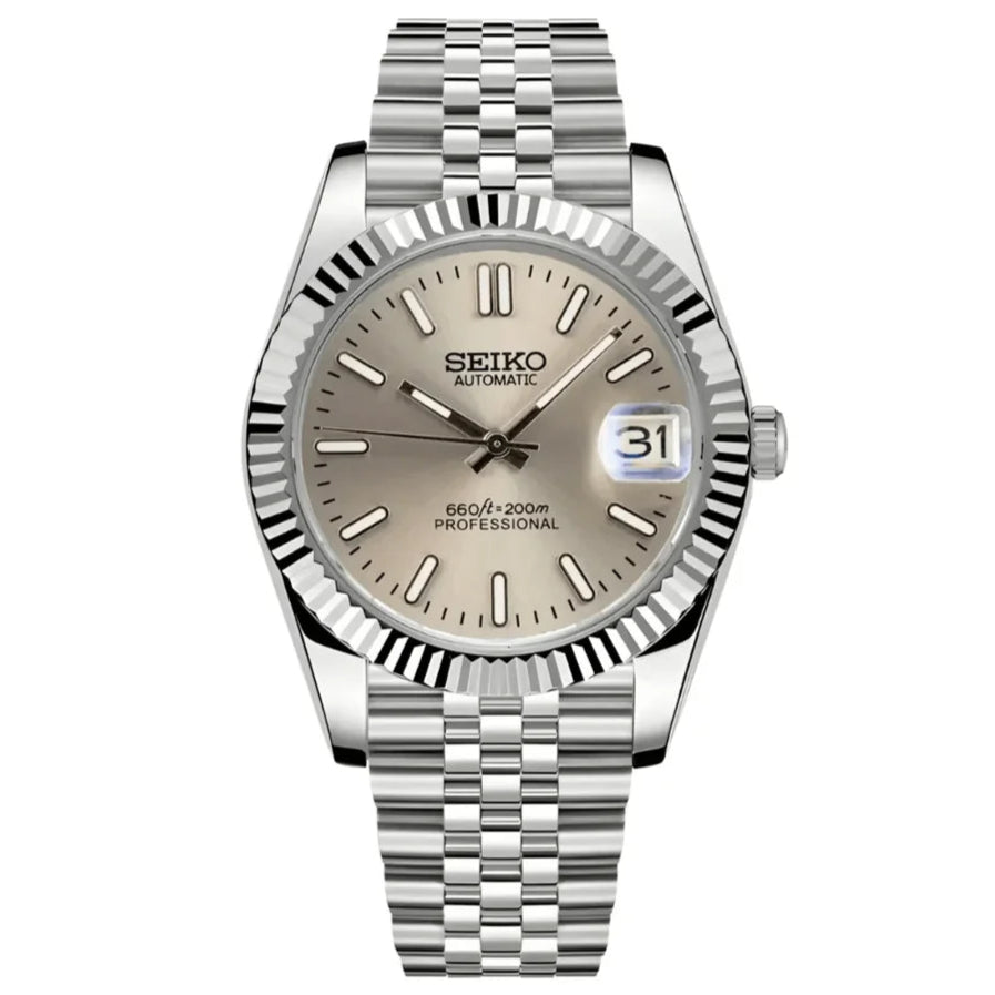 Champagne Date – NH35 Seiko Mod with Cream Sunburst Dial - WATCHBRICK