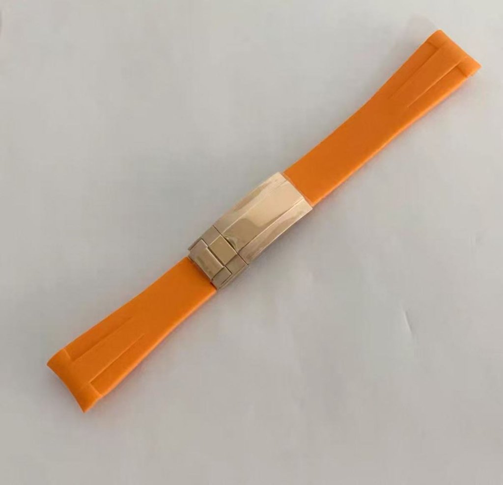 Curved - End Rubber Strap | 20mm Rose - Gold Clasp - WATCHBRICK