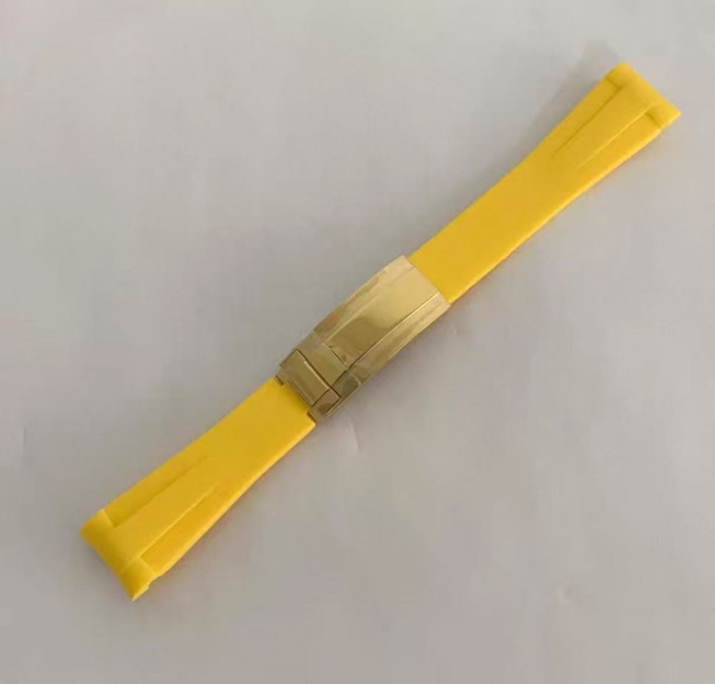 Curved - End Rubber Strap | 20mm Yellow - Gold Clasp - WATCHBRICK