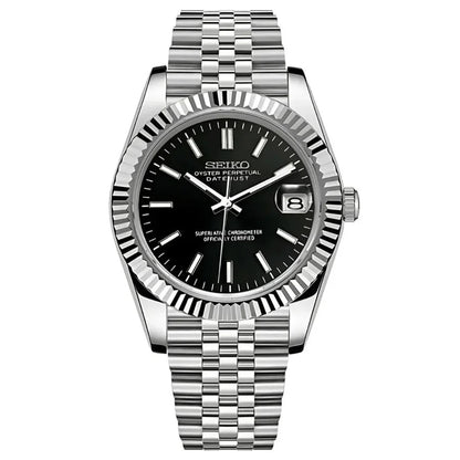 Datejust Mod – NH35 Seiko Automatic (Classic Black Dial) - WATCHBRICK
