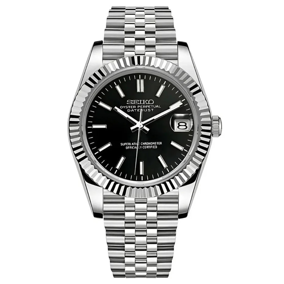 Datejust Mod – NH35 Seiko Automatic (Classic Black Dial) - WATCHBRICK