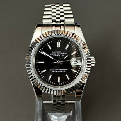 Datejust Mod – NH35 Seiko Automatic (Classic Black Dial) - WATCHBRICK