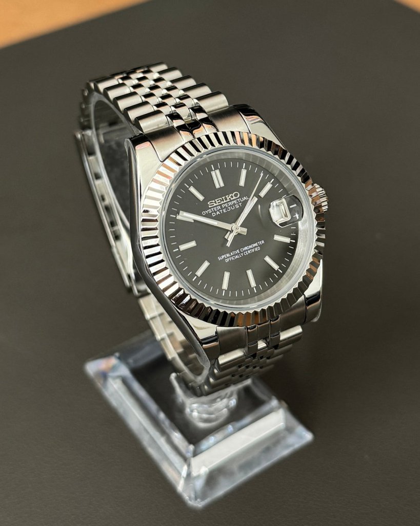 Datejust Mod – NH35 Seiko Automatic (Classic Black Dial) - WATCHBRICK