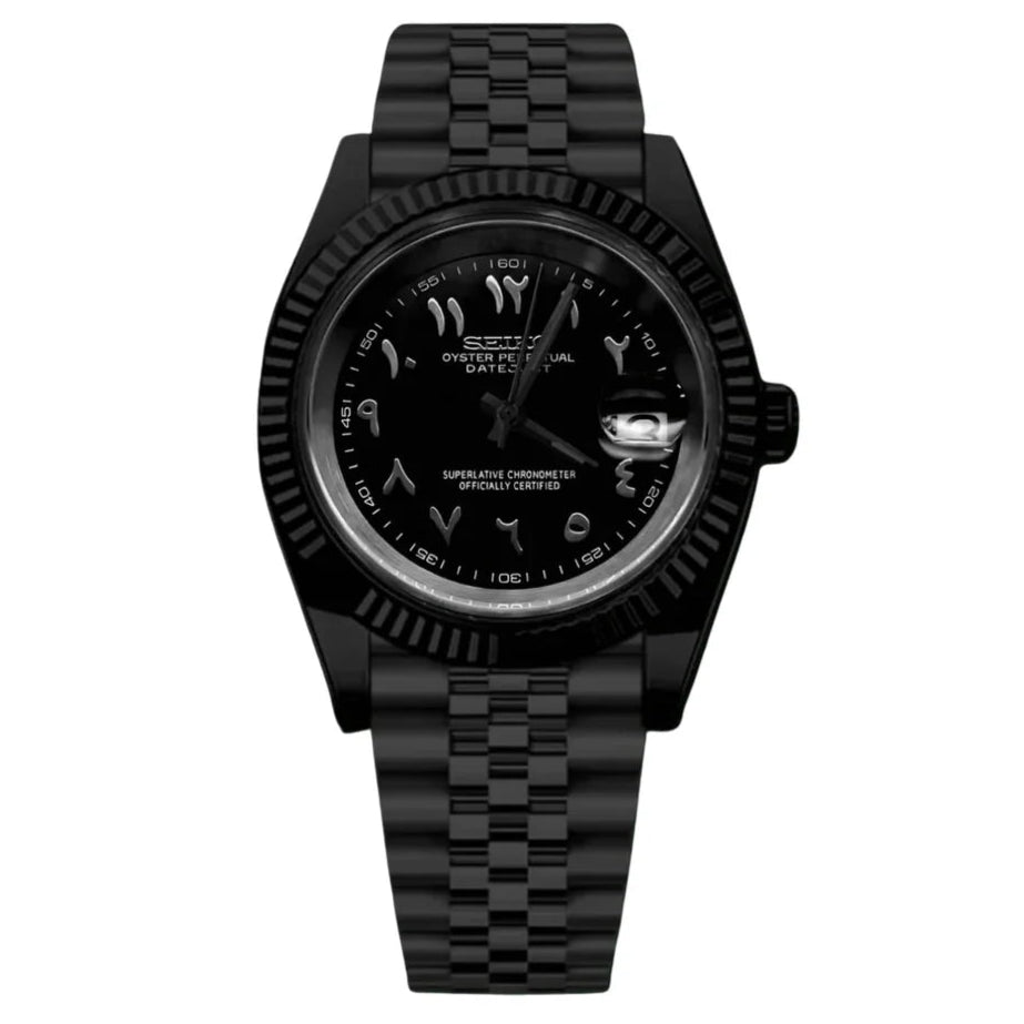 Datejust Mod – NH35 Stealth Edition (Full Black Arabic Dial) - WATCHBRICK