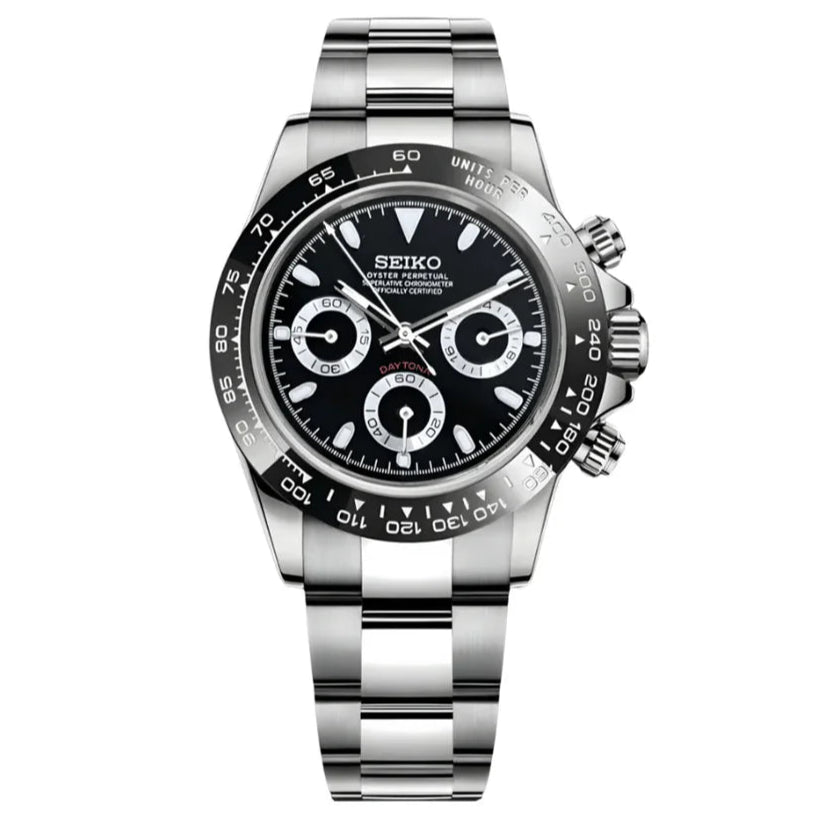 Daytona Mod – VK63 Seiko Chronograph (Black Panda) - WATCHBRICK