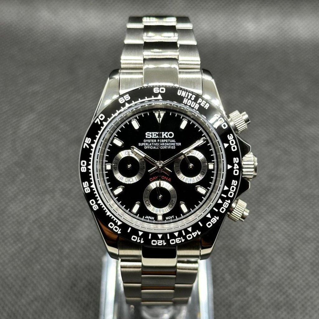 Daytona Mod – VK63 Seiko Chronograph (Black Panda) - WATCHBRICK