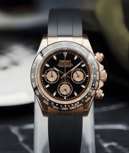 Daytona Mod – VK63 Seiko Chronograph (Rose Gold Black Rubber) - WATCHBRICK