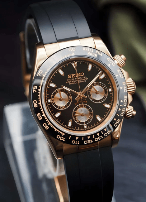 Daytona Mod – VK63 Seiko Chronograph (Rose Gold Black Rubber) - WATCHBRICK