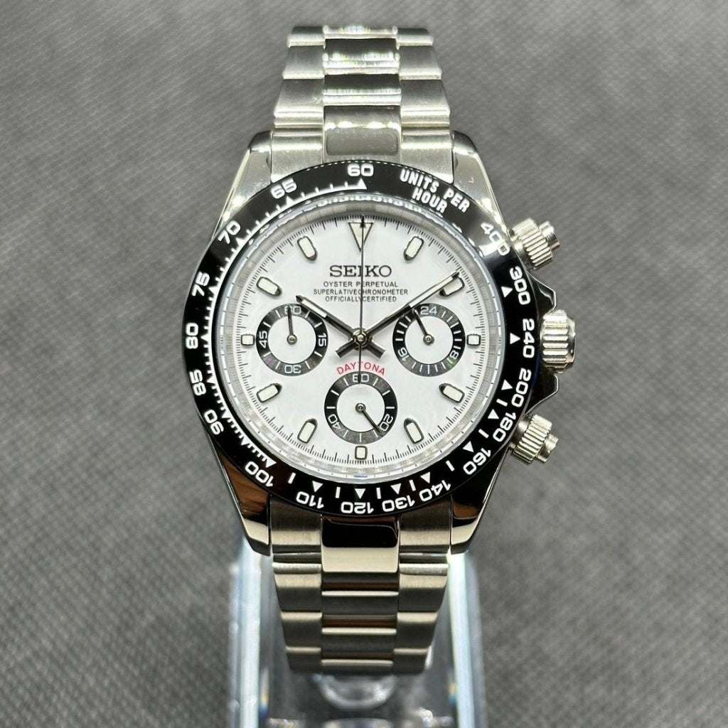 Daytona Mod – VK63 Seiko Chronograph (White Panda) - WATCHBRICK