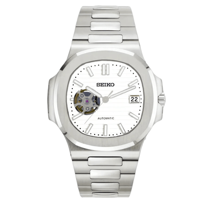 Ivory Open - Heart – Nautilus Mod with Date - WATCHBRICK