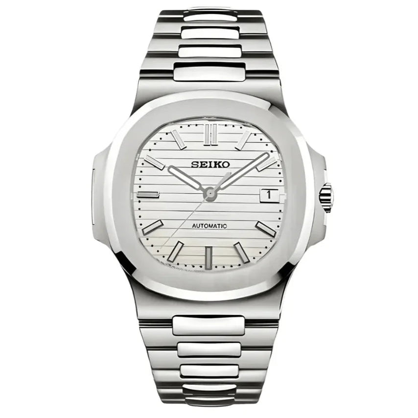 Nautilus Mod – NH35 Seiko Automatic (White Dial Edition) - WATCHBRICK