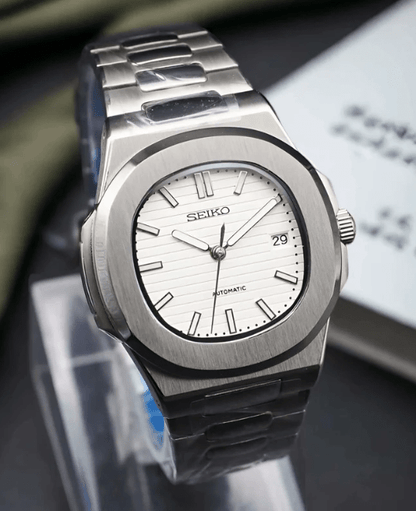 Nautilus Mod – NH35 Seiko Automatic (White Dial Edition) - WATCHBRICK