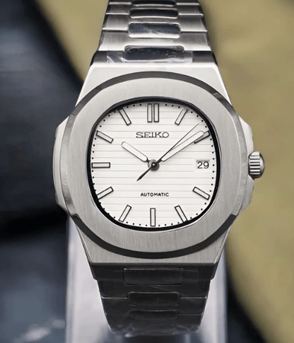 Nautilus Mod – NH35 Seiko Automatic (White Dial Edition) - WATCHBRICK