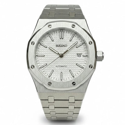 OCTOMOD | White Grid – Integrated Steel NH35 - WATCHBRICK MOD