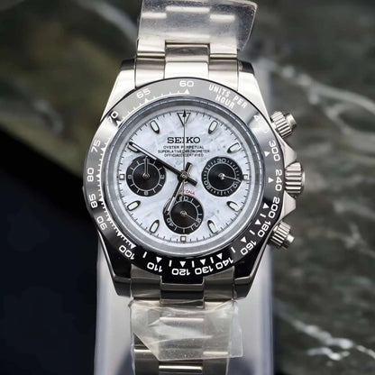 Panda MOP Daytona – Seiko Mod Chronograph with Ceramic Bezel - WATCHBRICK