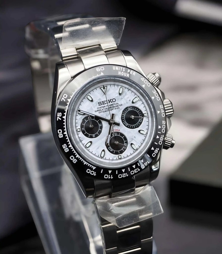Panda MOP Daytona – Seiko Mod Chronograph with Ceramic Bezel - WATCHBRICK