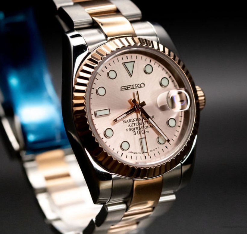 Peach Diver – Marinemaster Two - Tone NH35 Seiko Mod - WATCHBRICK