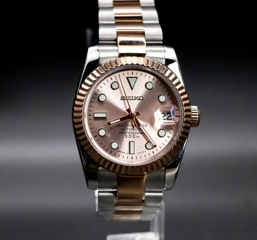 Peach Diver – Marinemaster Two - Tone NH35 Seiko Mod - WATCHBRICK