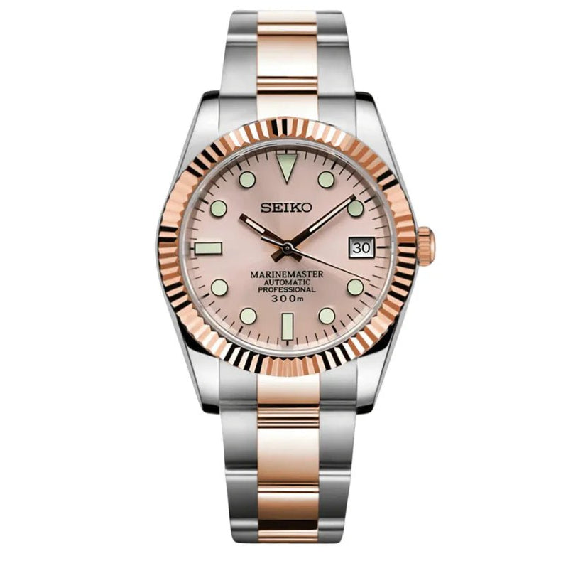 Peach Diver – Marinemaster Two - Tone NH35 Seiko Mod - WATCHBRICK