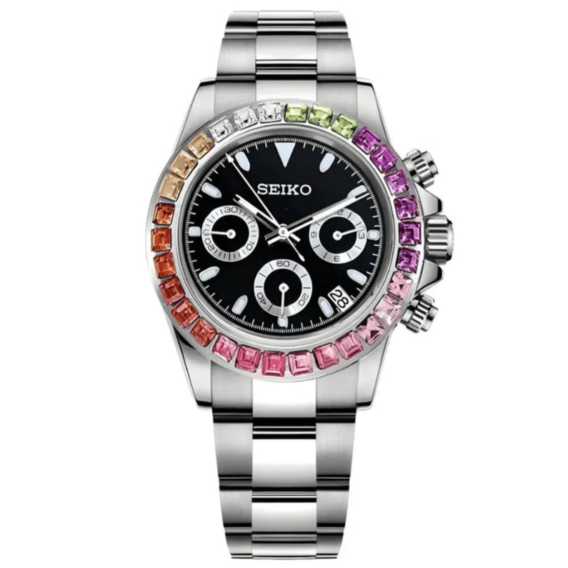 Rainbow Black – VK63 Seiko Mod Chronograph - WATCHBRICK
