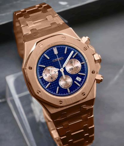 Royal Blue Chronograph – Rose Gold VK63 Mod - WATCHBRICK