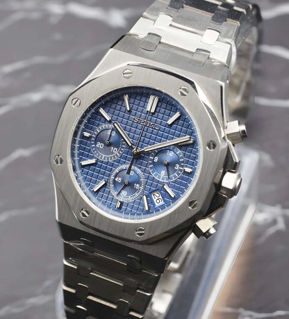 Royal Blue Chronograph – Silver VK63 Mod - WATCHBRICK