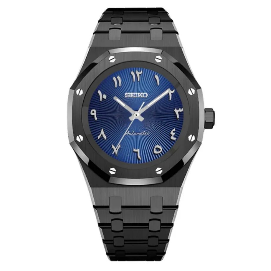 SEIKOAK | Blue Arabic Dial – Black Case NH35 - WATCHBRICK