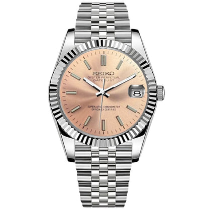 SEIKOJUST | Champagne Pink Cream Dial NH35 - WATCHBRICK