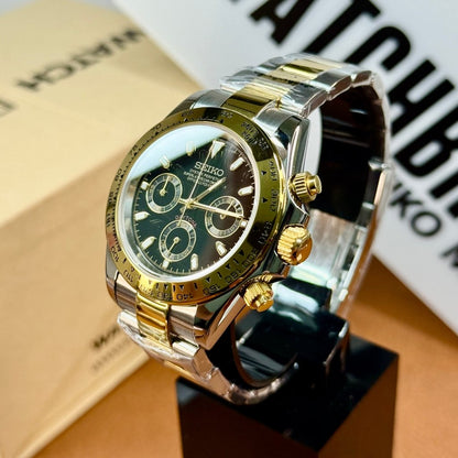 SEIKOTONA | Black Panda Two - Tone VK63 - WATCHBRICK
