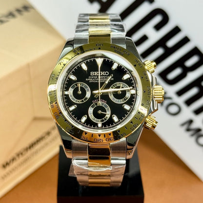 SEIKOTONA | Black Panda Two - Tone VK63 - WATCHBRICK