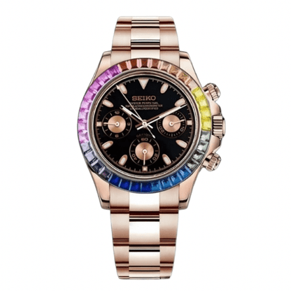 SEIKOTONA | Rainbow Bezel – ROSE GOLD Chronograph - WATCHBRICK