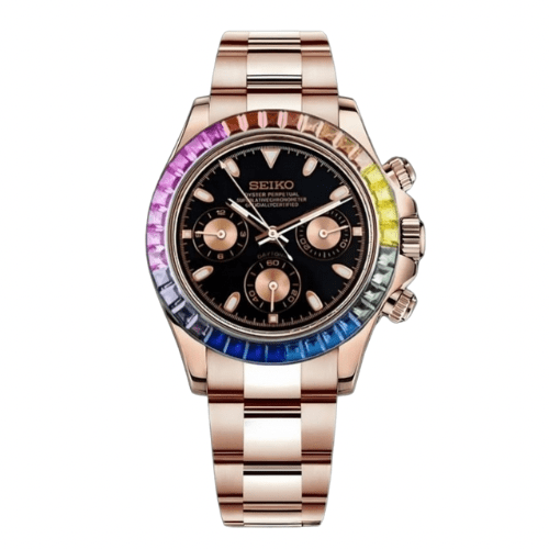 SEIKOTONA | Rainbow Bezel – ROSE GOLD Chronograph - WATCHBRICK