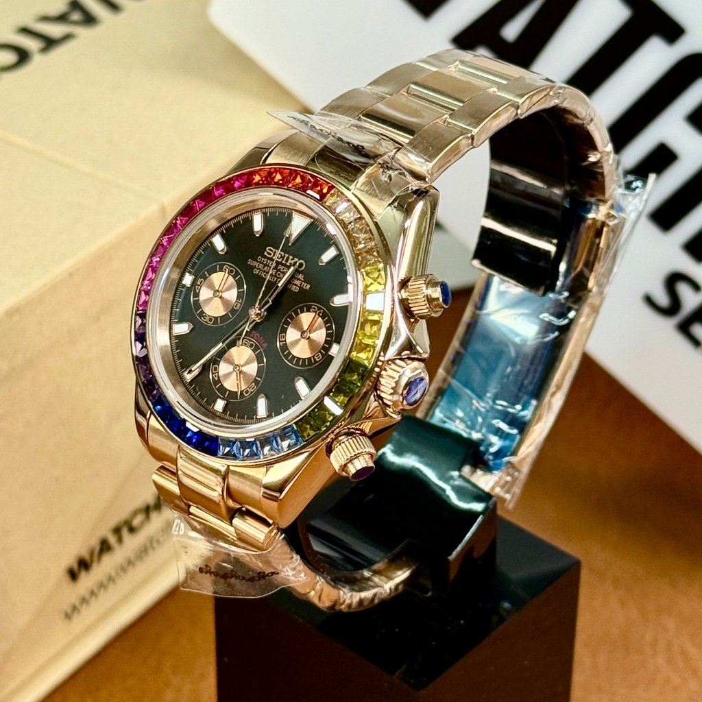 SEIKOTONA | Rainbow Bezel – ROSE GOLD Chronograph - WATCHBRICK