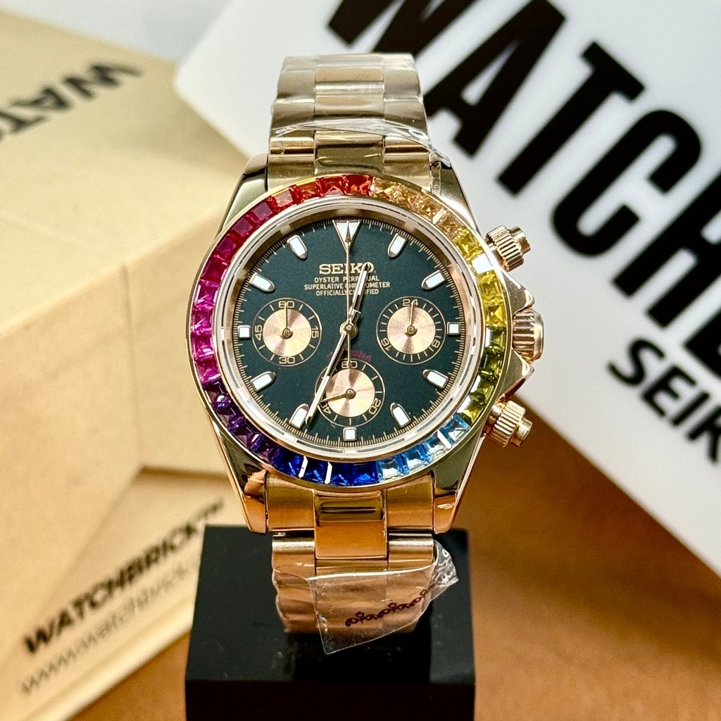 SEIKOTONA | Rainbow Bezel – ROSE GOLD Chronograph - WATCHBRICK