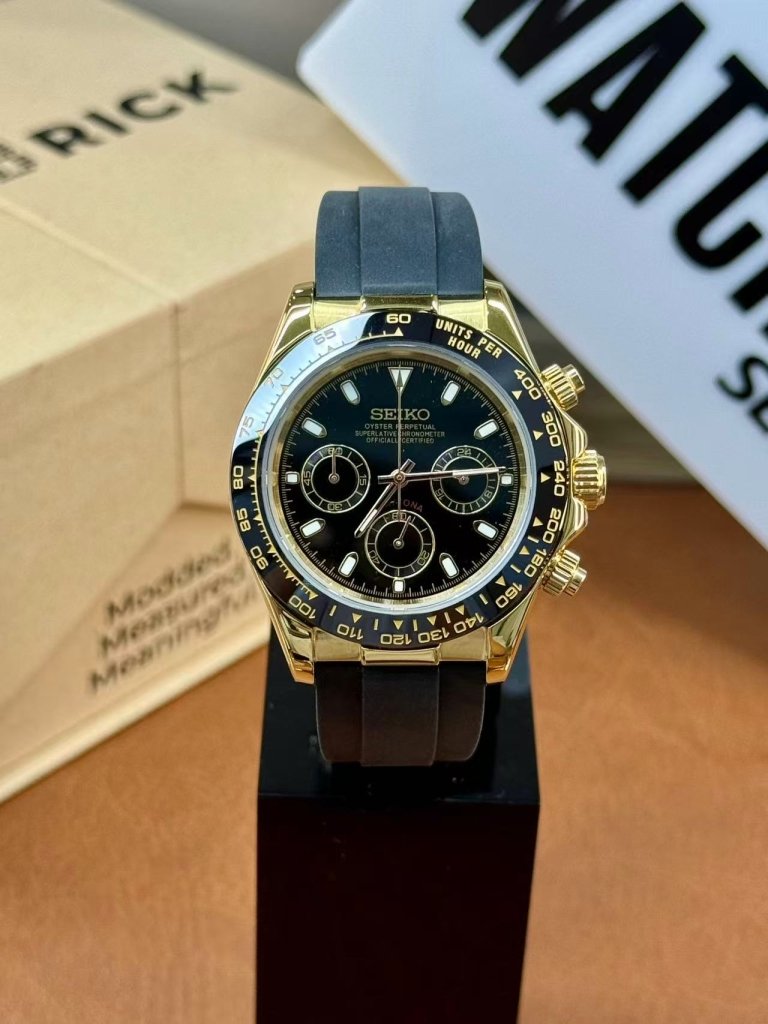 SEIKOTONA | Yellow Gold Black Rubber VK63 Chrono - WATCHBRICK